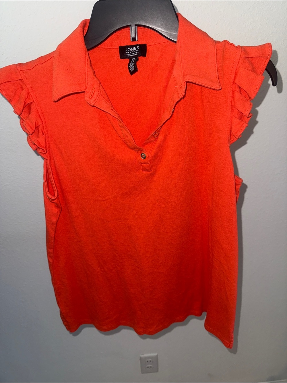 Jones New York Bright Orange Ruffle Sleeve Polo Tank